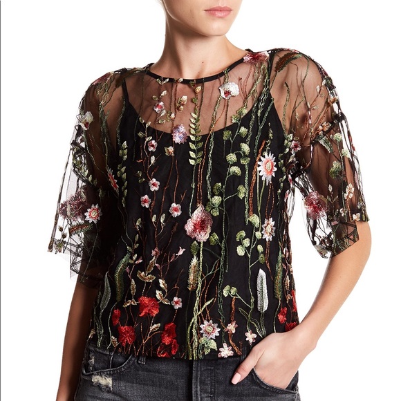Romeo & Juliet Couture Tops - Romeo & Juliet Couture Sheer Embroidered Blouse